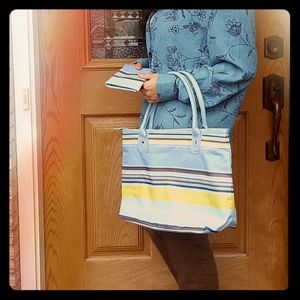 Blue & Yellow Striped Zip Tote & Wallet